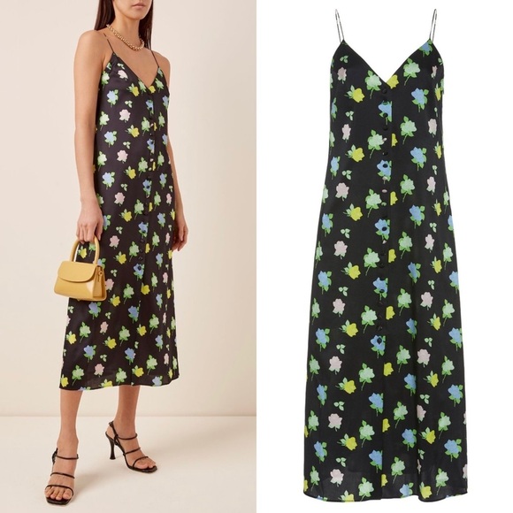 Bernadette Silk Slip Dress Mini Rose Spaghetti Strap with Button Detail medium - Picture 1 of 13